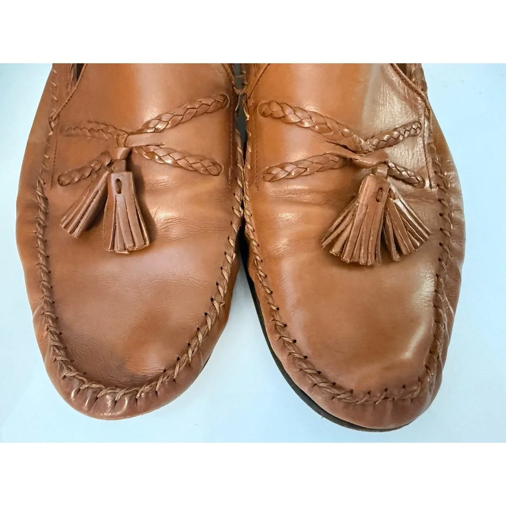 Bragano Italy Leather Tasseled Loafers Size‎ 10.5 M Men's Moccasins Cognac Brown